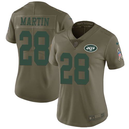 Nike Jets #28 Curtis Martin Olive Women's Stitched NFL Limited Salute to Service Jersey